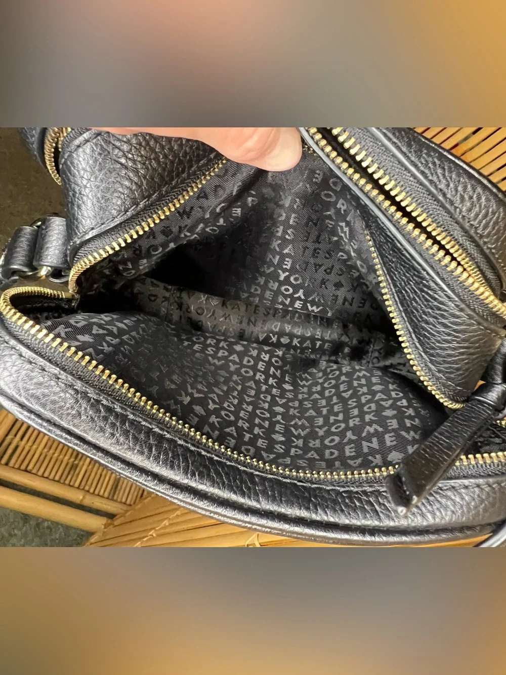 kate spade Pyper black pebbled leather crossbody camera bag